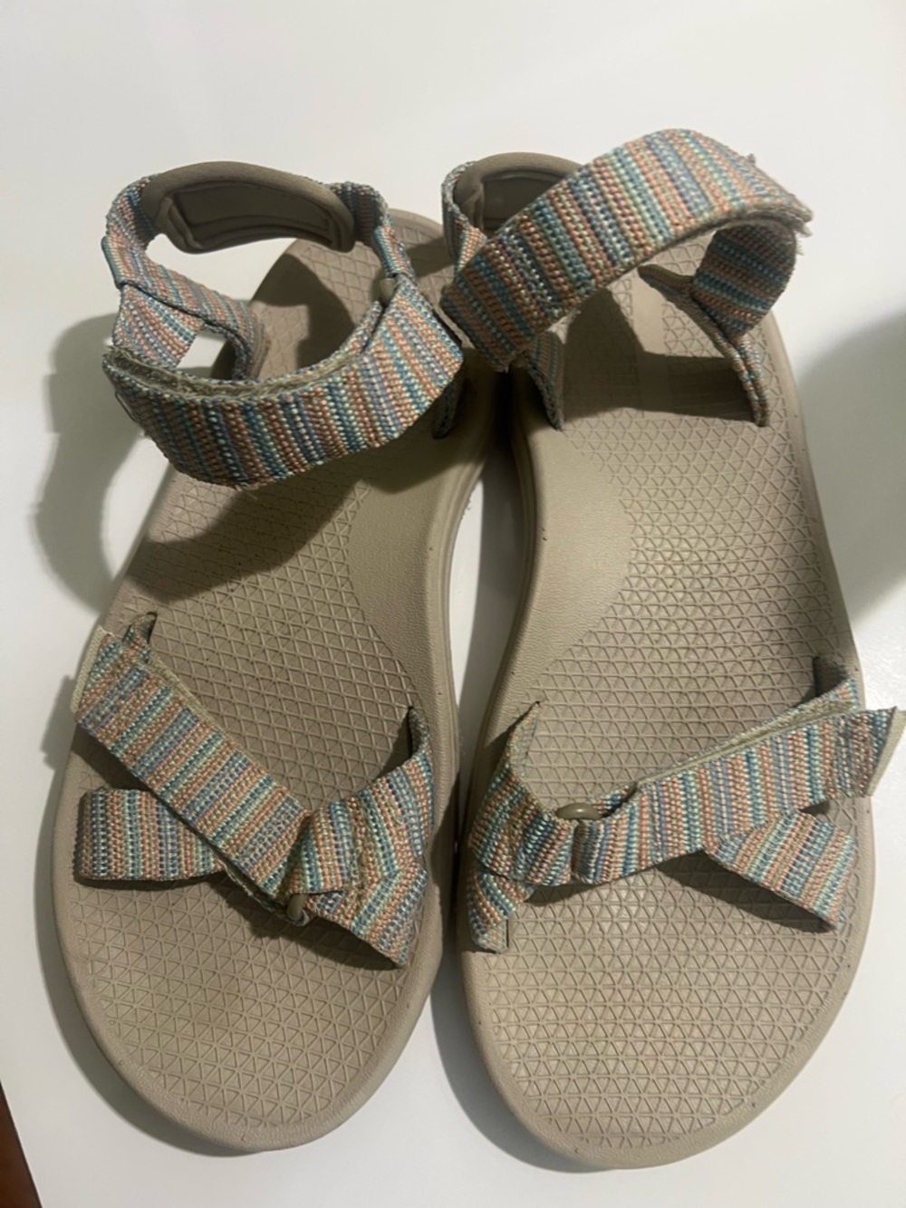 Magellan Outdoors Taupe Sandals with Multicolor Straps